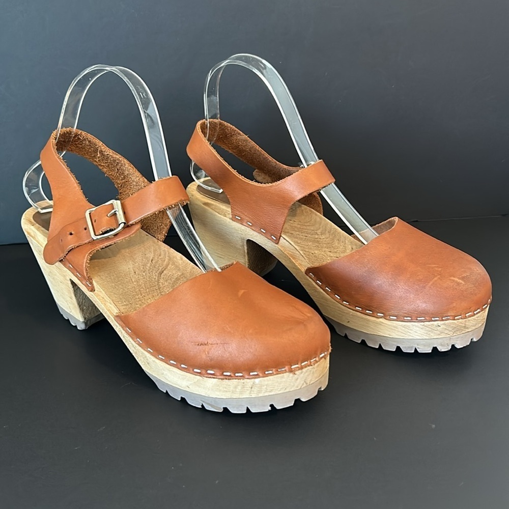 MIA brown wooden and leather clogs size 11 (41) - Picture 4 of 10